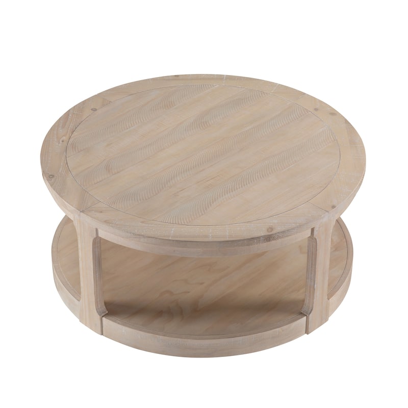 40inch Large Curved 2 Tier Traditional Round Circle Wooden Center Coffee Table,Rounded Wooden Table with Wheels