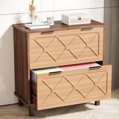 Brown/ Walnut Lateral File Cabinet with 2-drawer for Letter/Legal Size, 33'' Wood Filing Cabinets for Home Office