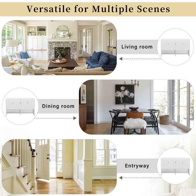 Modern 55.1" Storage Sideboard with 4-Doors, Multi Functional Buffet Table with Open Shelf and Adjustable Shelves