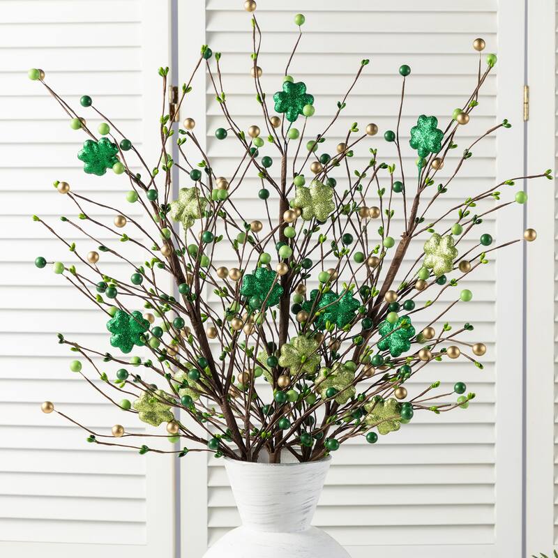 Glitzhome Set of 2 28"H St. Patrick's Berry & Shamrock Artificial Picks