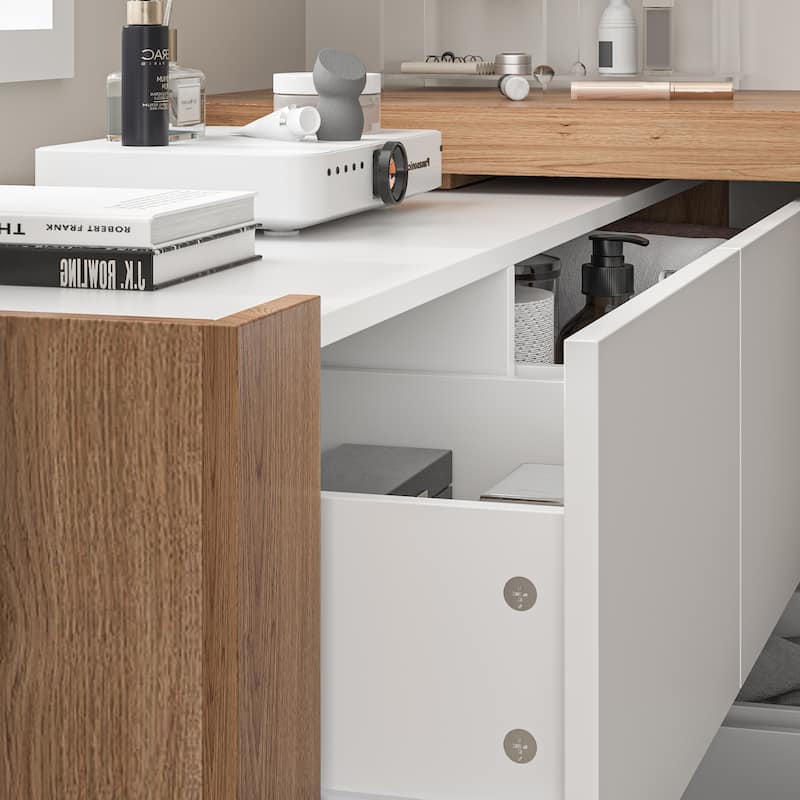 Dual-Purpose Desk Dressing Table Dresser White Working Desk Rotating