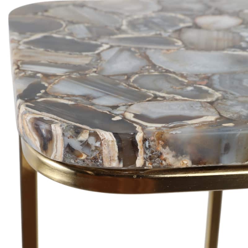 Modern Accent Table with Iron Base and Stone Top - 24", Gold & Black - 24.0"