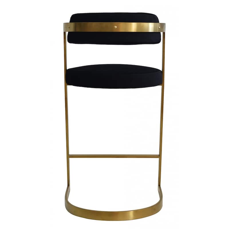 HomeRoots 26" Black and Gold Velvet and Stainless Steel Low Back Counter Height Bar Chair