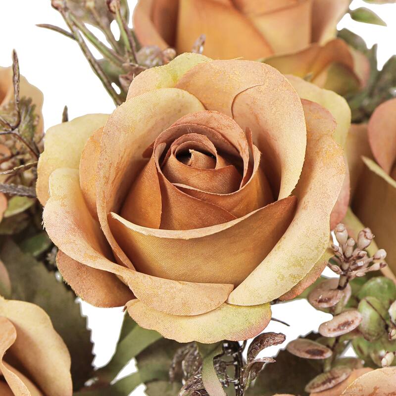 Set of 2 Cafe Artificial Rose Flower Stem Bush Bouquet 15in - 15" L x 8" W x 8" DP