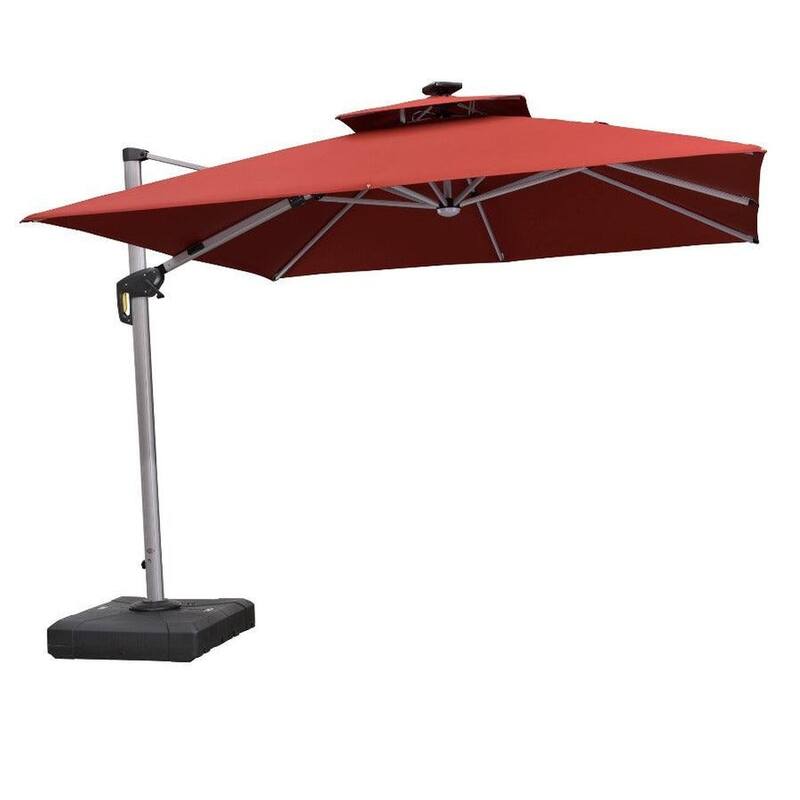 PURPLE LEAF 9/10/11 ft Square 09x12 ft Rectangle Double Top LED Patio Cantilever Umbrella with Base