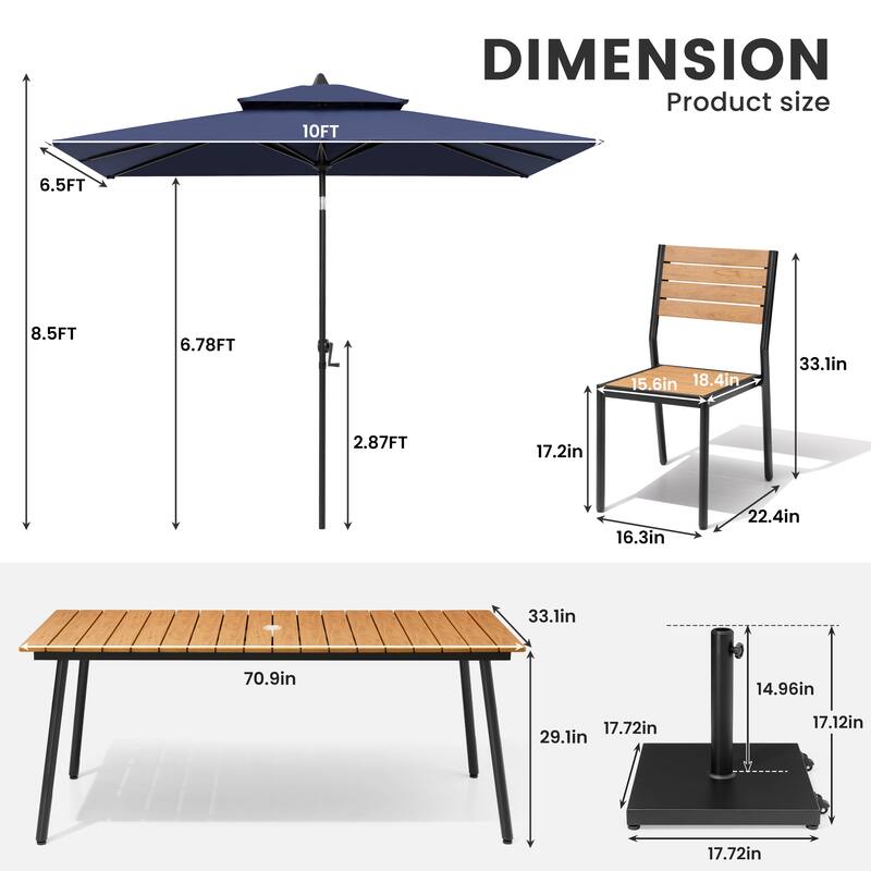 9-Piece Outdoor Patio Dining Set Aluminum Table and 8 Stackable Chairs w/ 10 FT Umbrella with Base