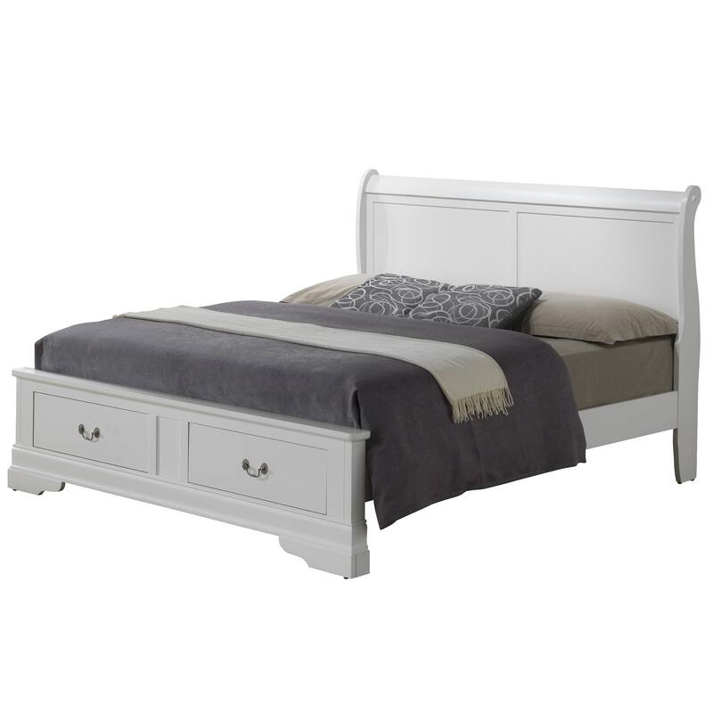 Wooden King Panel Bed with Storage - 89" - White