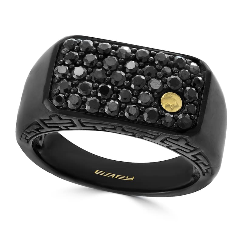 Effy Men's 925 Sterling Silver/18K Yellow Gold ,Black Sapphire Ring