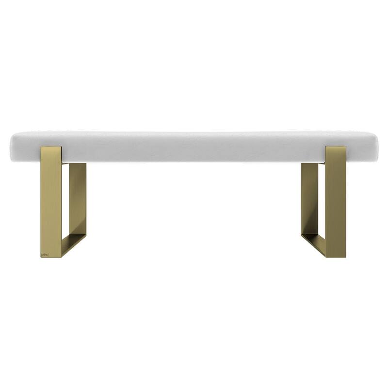Vant Upholstered Bed Bench - Vintage Leather White Dove-Burnished Brass