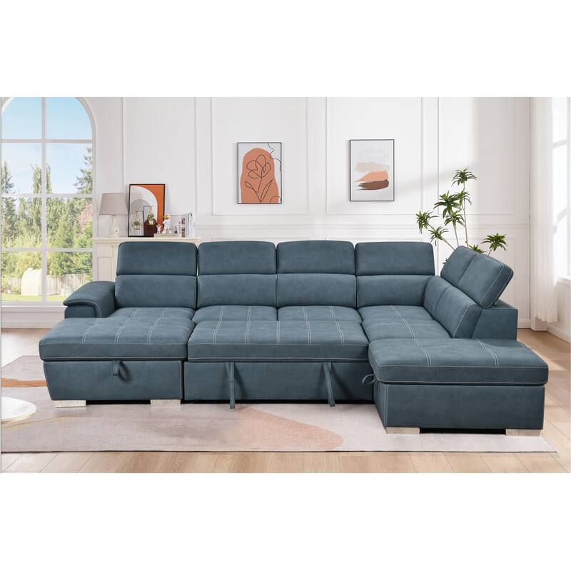Roomfitters 128" U-Shaped Sectional Couch with Ottomans, Reversible Modular Sofa 7-Seater Couch with Storage Seat