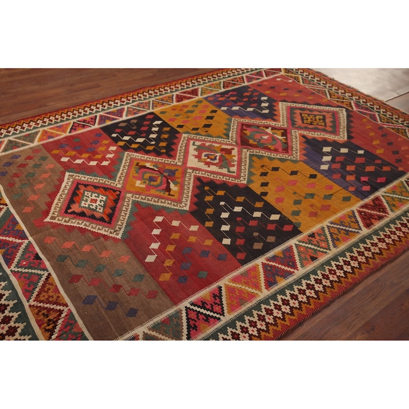Kilim Qashqai Persian Antique Area Rug Flatweave Wool Carpet - 5'4"x 7'10"