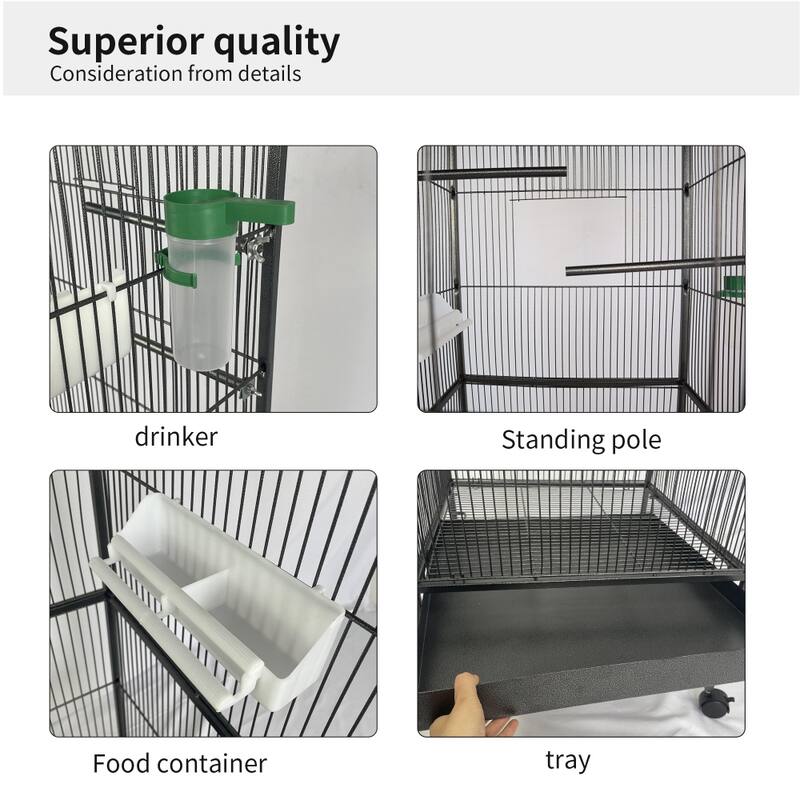 Gray Steel Bird Cage with Rolling Stand