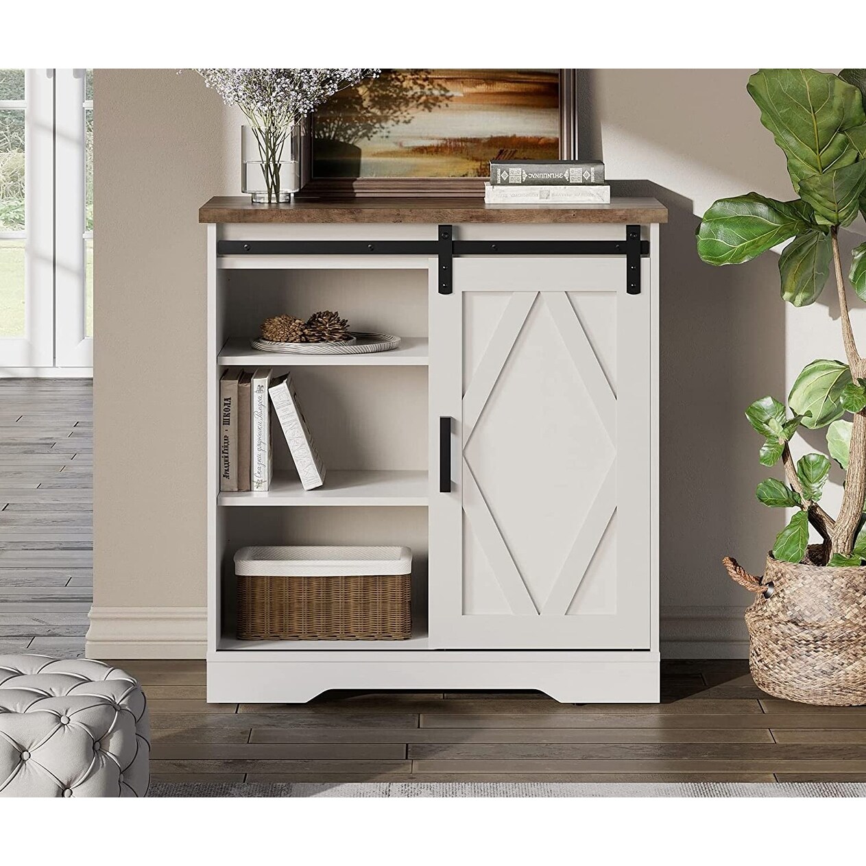 WAMPAT Farmhouse Coffee Bar Cabinet Storage Sideboard On Sale