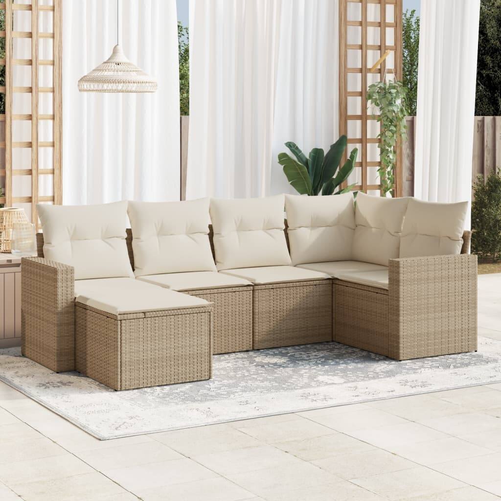 vidaXL Garden Sofa Set Beige PE Rattan Large Adjustable Armrests - 21.7 x 21.7 x 14.6