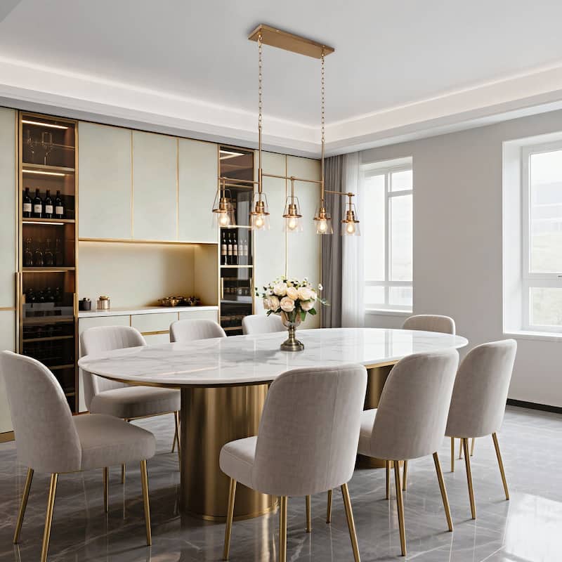 Modern Gold 5-Light Linear Chandelier Glass Kitchen Island Light - L 37.4" x W 5" x H 22.8"