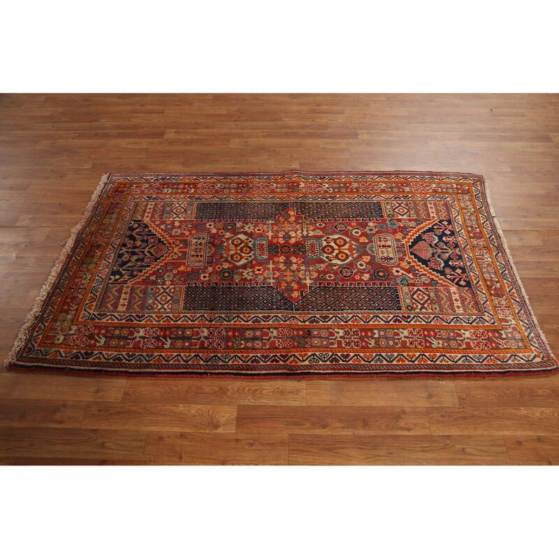 Hand Knotted Oriental 100% Wool Carpet Traditional Tribal Oranges & Rust Shiraz Area Rug - 5' 7'' X 3' 5''