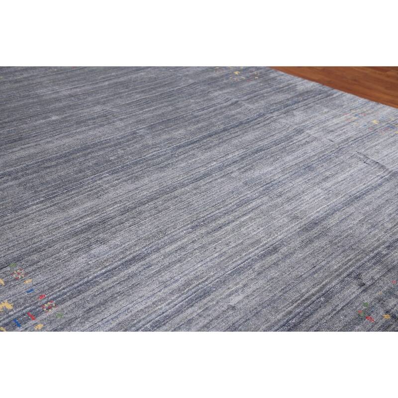 Grays & Blues Gabbeh Oriental Area Rug Handmade Silk Carpet - 7'11" x 9'9"