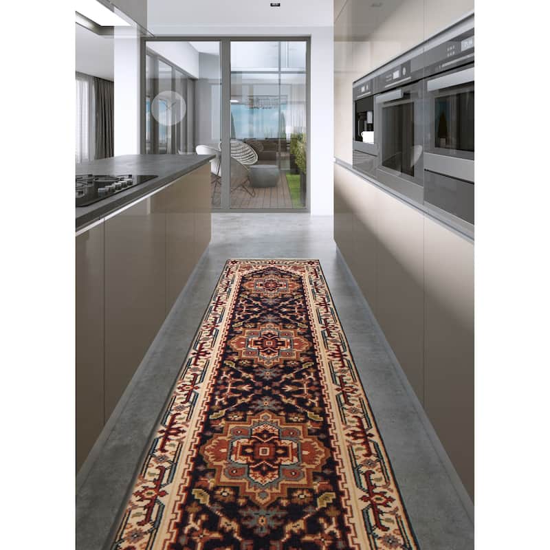 ECARPETGALLERY Hand-knotted Serapi Heritage Dark Navy Wool Rug - 2'6 x 19'10