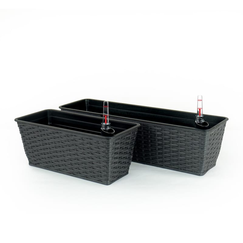 2-Pack Smart Self-watering Hand Woven Wicker Planter - Espresso