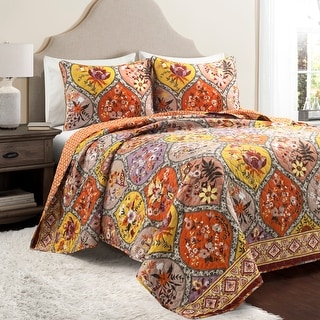 Lush Decor Bohemian Flower Reversible Oversized Cotton Quilt Set
