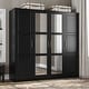 preview thumbnail 3 of 19, 100% Solid Wood Cosmo 4-Door Wardrobe with Solid Wood or Mirrored Doors Black-Mirror
