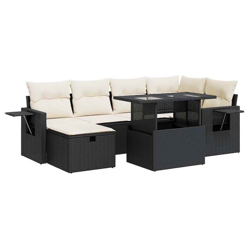 vidaXL Patio Sofa Set with Cushions Outdoor Furniture 7 Piece Poly Rattan - 21.7 x 39.4 x 28.7 in