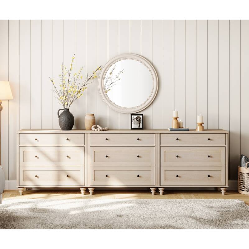 WAMPAT 3 Drawer Dresser ,Wood Storage Dresser for Bedroom - light beige - 9-drawer