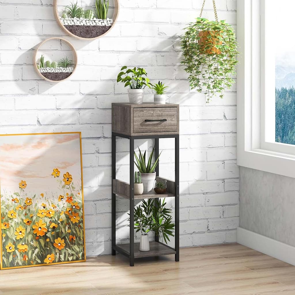 1/2PCS 3-Tier 36" Corner Plant Stand w/ Drawer Metal Frame