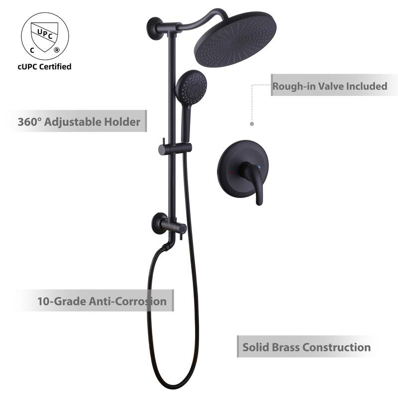 Modland 5-Spray Shower System - 10" Rainfall, Pressure Balance Valve, Matte Black/Gold/Nickel