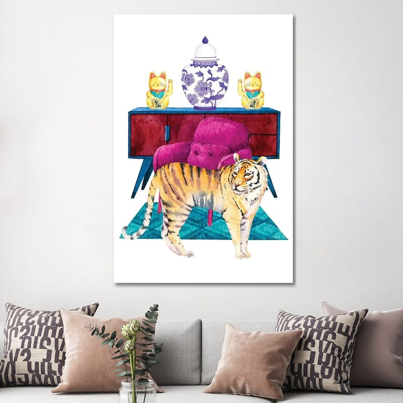 iCanvas "Tiger In Chinoiserie Decor Living Room" by Jania Sharipzhanova Canvas Print