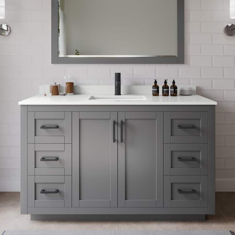 Wyndham Collection WCF292954S-QTZ-UNSMXX Miranda 54" Free Standing - Dark Gray / White Quartz Top / Matte Black