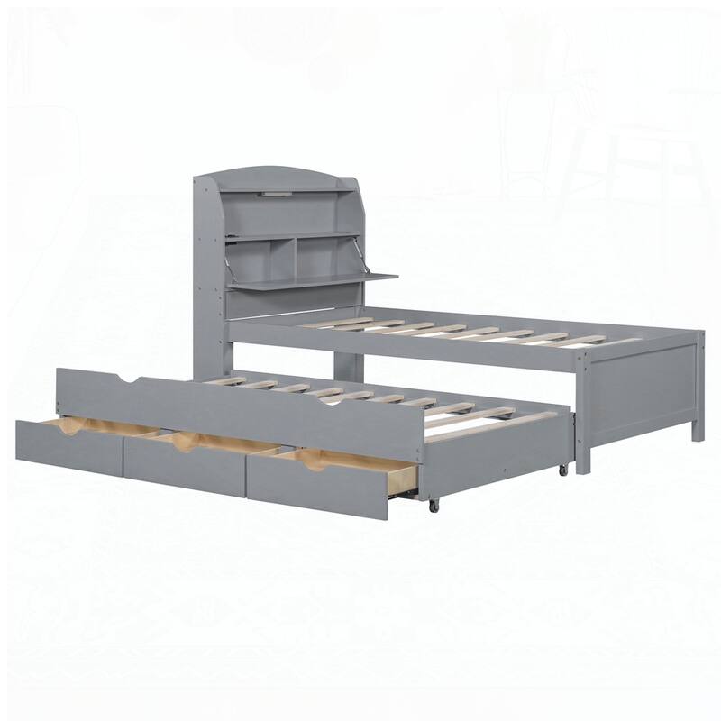 Wooden LED Platform Bed with Trundle