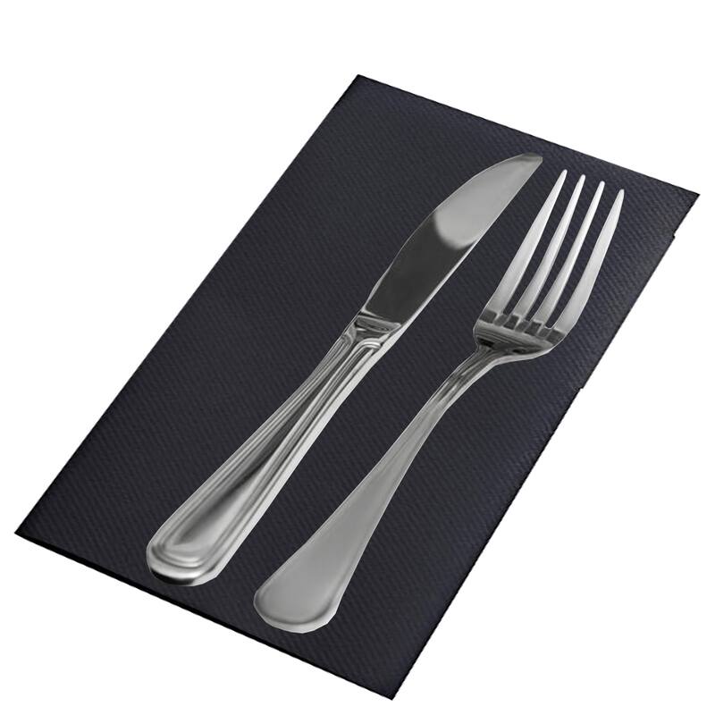 Renova Linen-Feel Black Paper Dinner Napkins Folded 2-Ply 16" x 12"