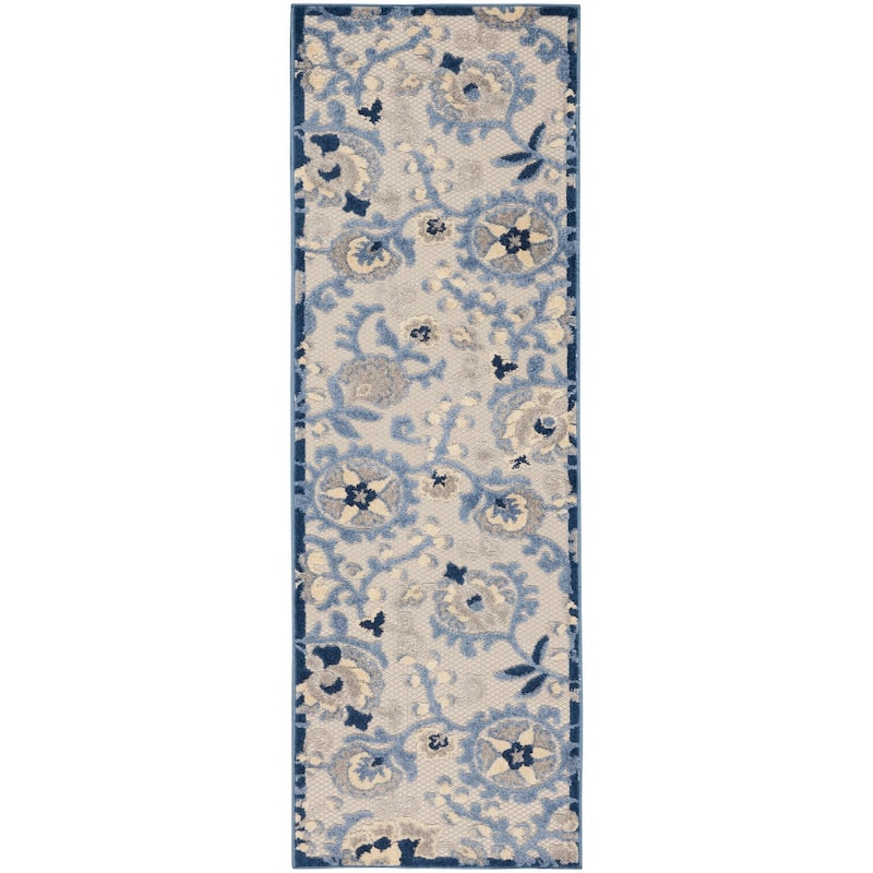 Nourison Alice Indoor/Outdoor Floral Area Rug - 2'3" x 12' - Blue/Grey