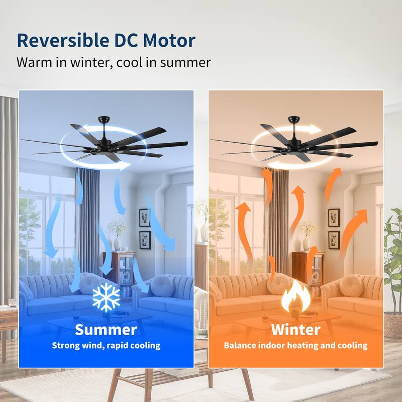 72 Inch 6 Speed Ceiling Fan No Light with Remote Control, Reversible Airflow Ceiling Fan with 3 Down Rods (10/16/24 in)