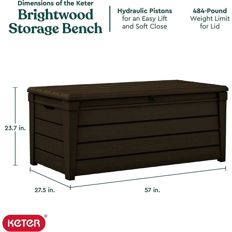 Keter Brightwood Weatherproof Resin Patio Deck Storage Box Bench, Brown (2 Pack) - 40
