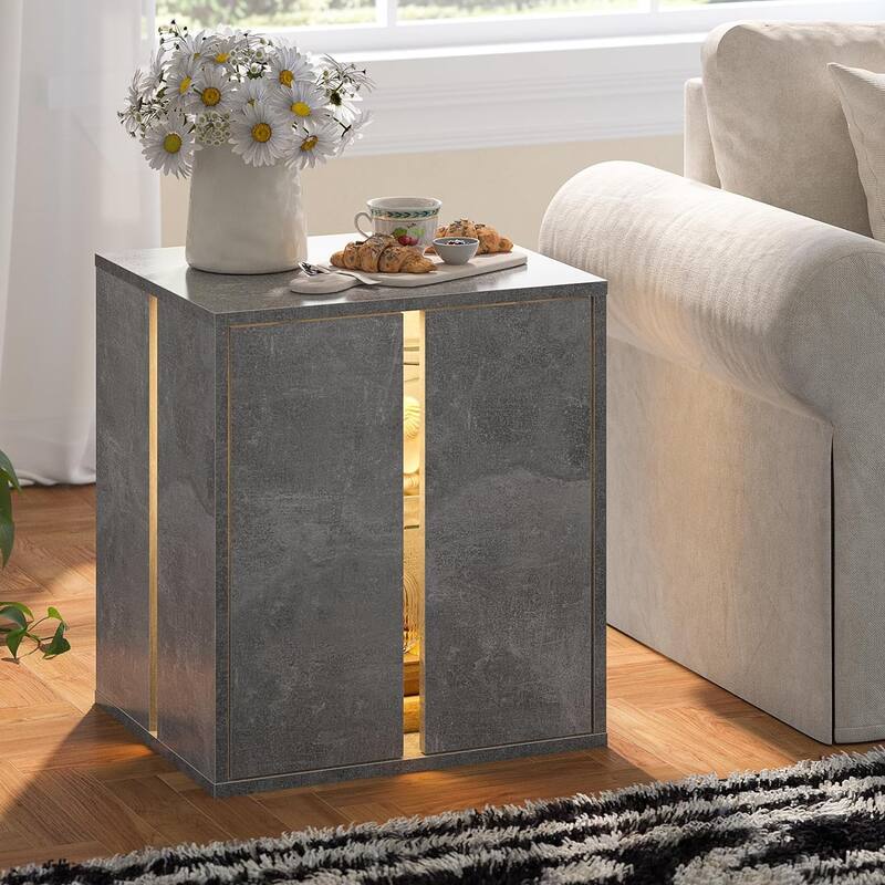 Nightstand with Glass Shelves and Led Lighting