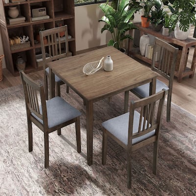 Space-Saving 5-Piece Dining Table Set with Rustic Wooden Table and Comfortable Upholstered Chairs - Ideal for Apartments