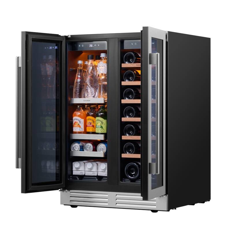 24 in. Beverage & Wine Cooler, 20 Bottle and 60 Can Dual Zone Built-in Fridge - 24 inch