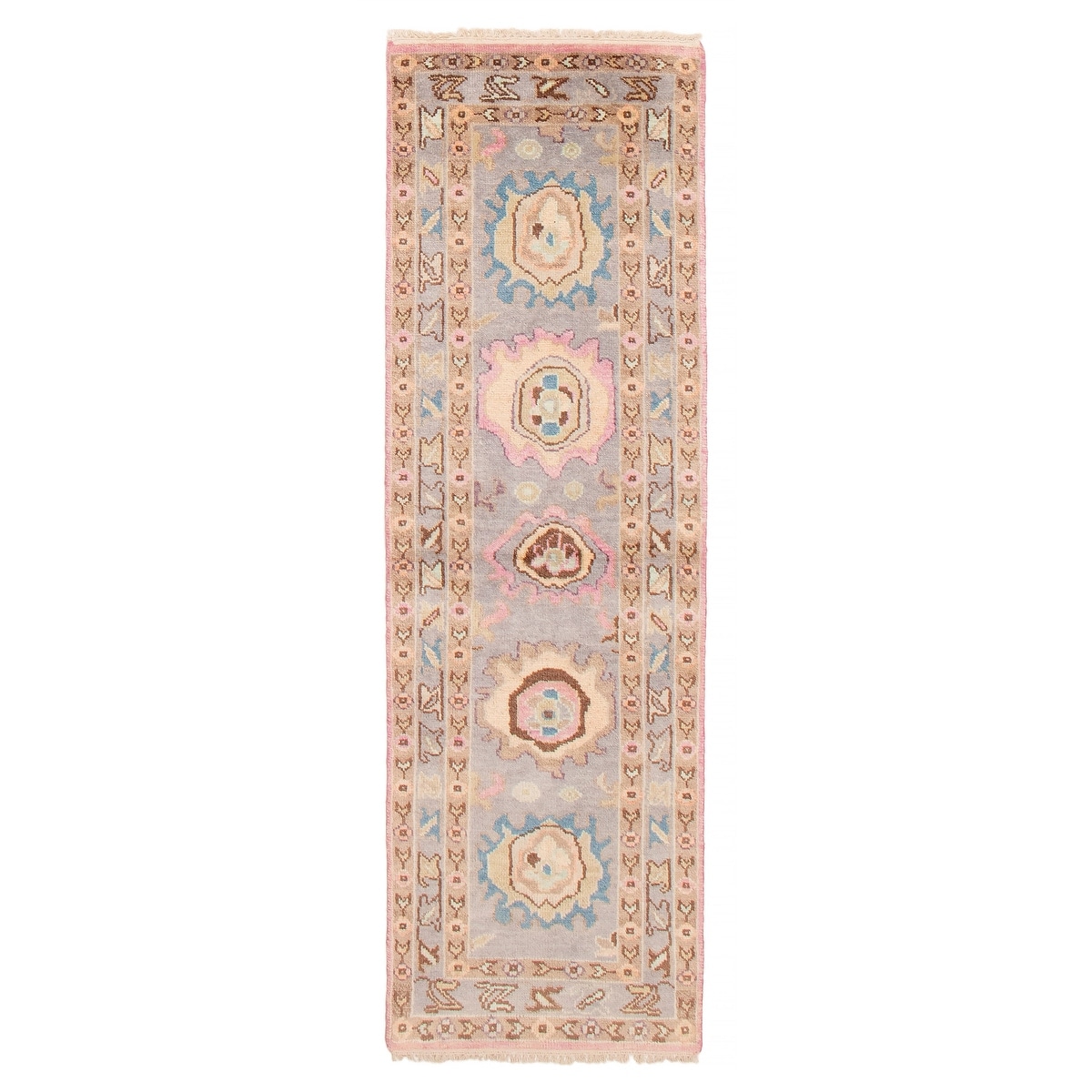 ECARPETGALLERY Hand-knotted Modern Oushak Grey Wool Rug - 2'4 x 8'0