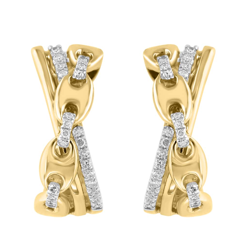 Effy Women's Gold over 925 Sterling Silver Diamond Pave Cross Over Hoop Earrings - Yellow