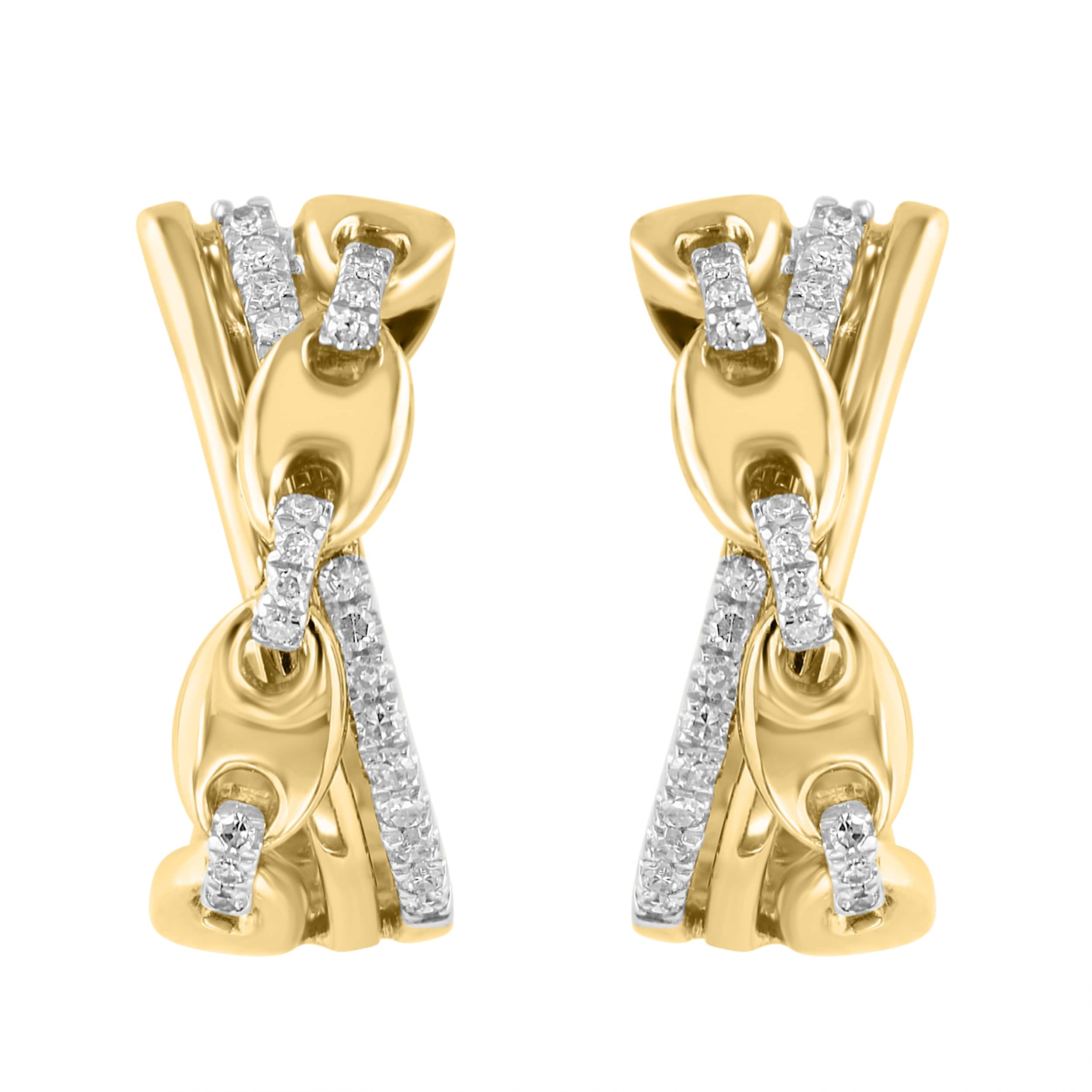 EFFY Women's Gold over 925 Sterling Silver Diamond Pave Cross Over Hoop Earrings - Yellow