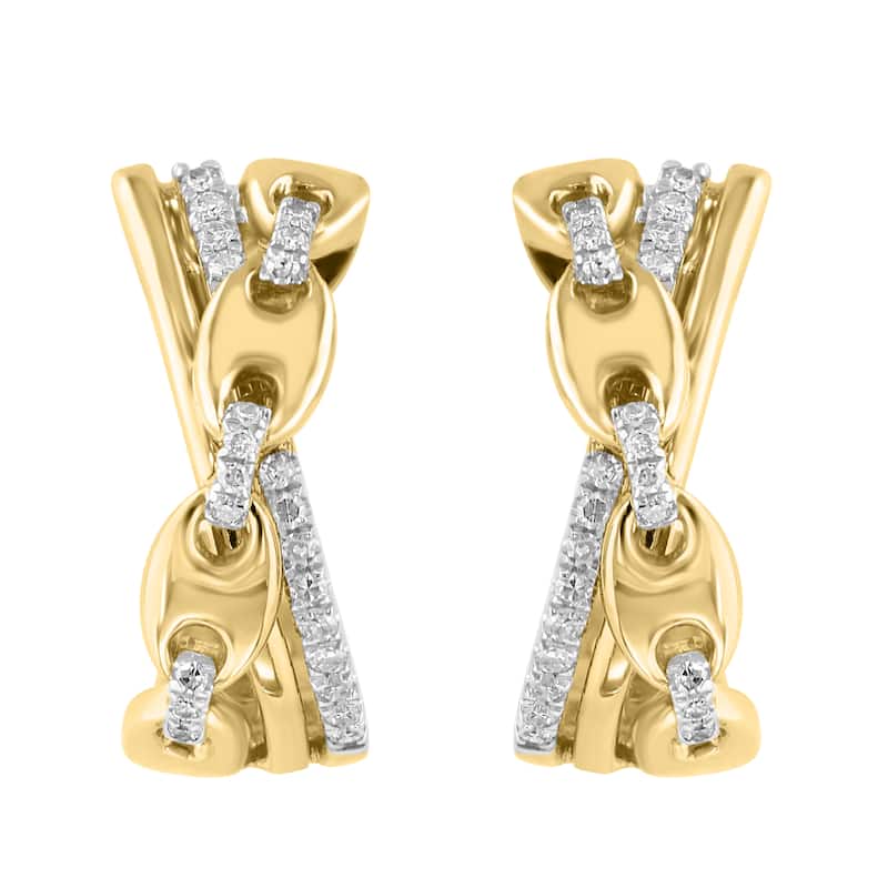 EFFY Women's Gold over 925 Sterling Silver Diamond Pave Cross Over Hoop Earrings - Yellow