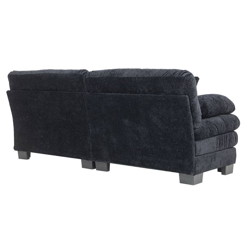 Two-seat Black Breathable Chenille Sofa Sleeper with Dual-Layer Cushion and Two Pillows