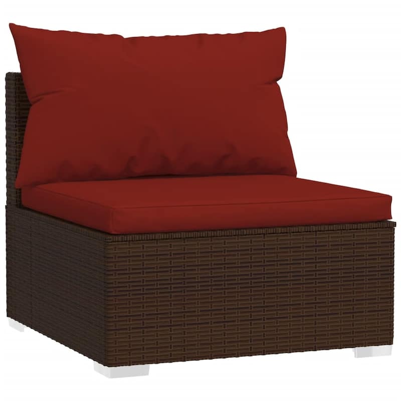 vidaXL Patio Lounge Set with Cushions Brown Poly Rattan - 27.6" x 27.6" x 24" - 27.6" x 27.6" x 24"