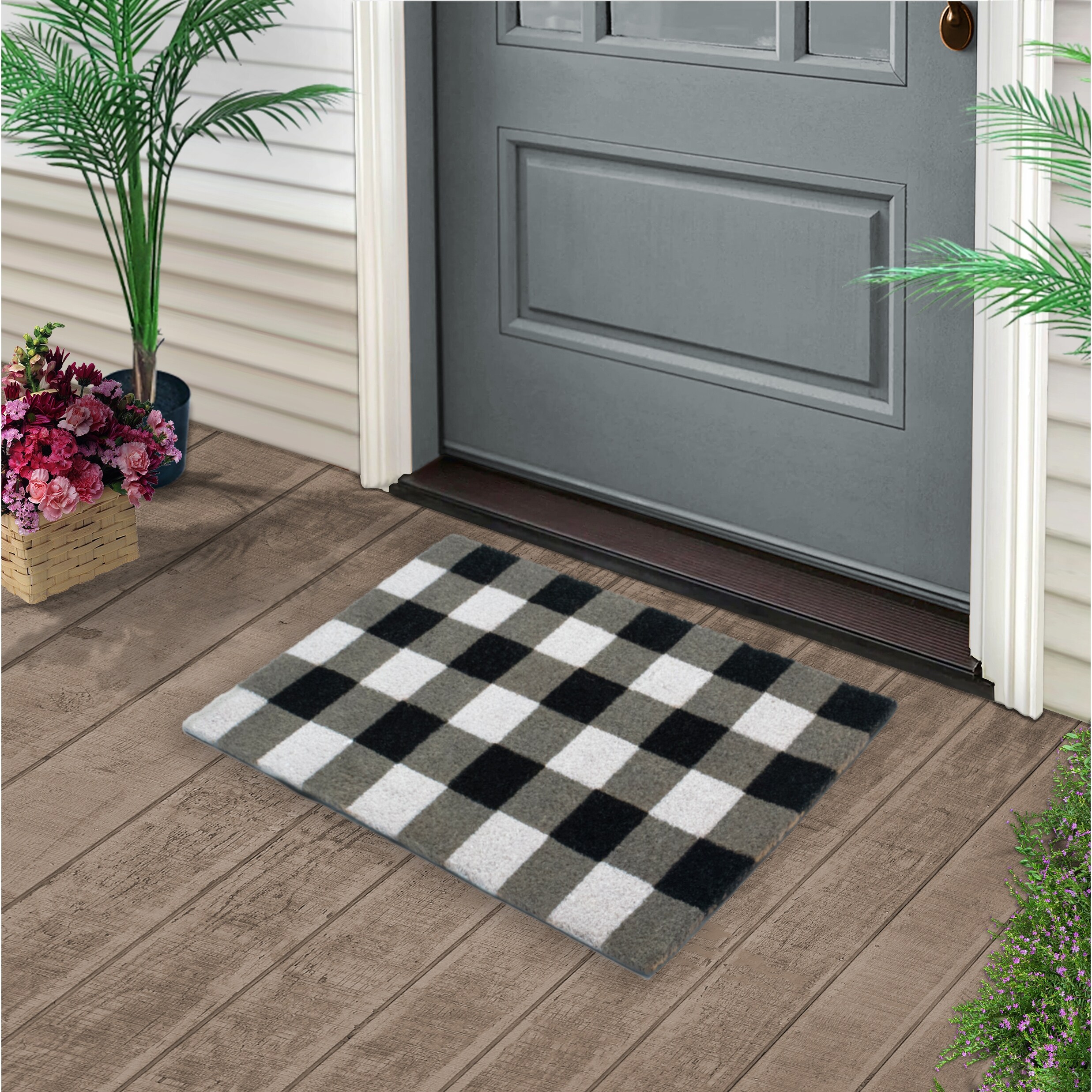 Mascot Hardware Checkered Mats for Front Door Buffalo Plaid Design 28x18  Grey and White - On Sale - Bed Bath & Beyond - 37634104