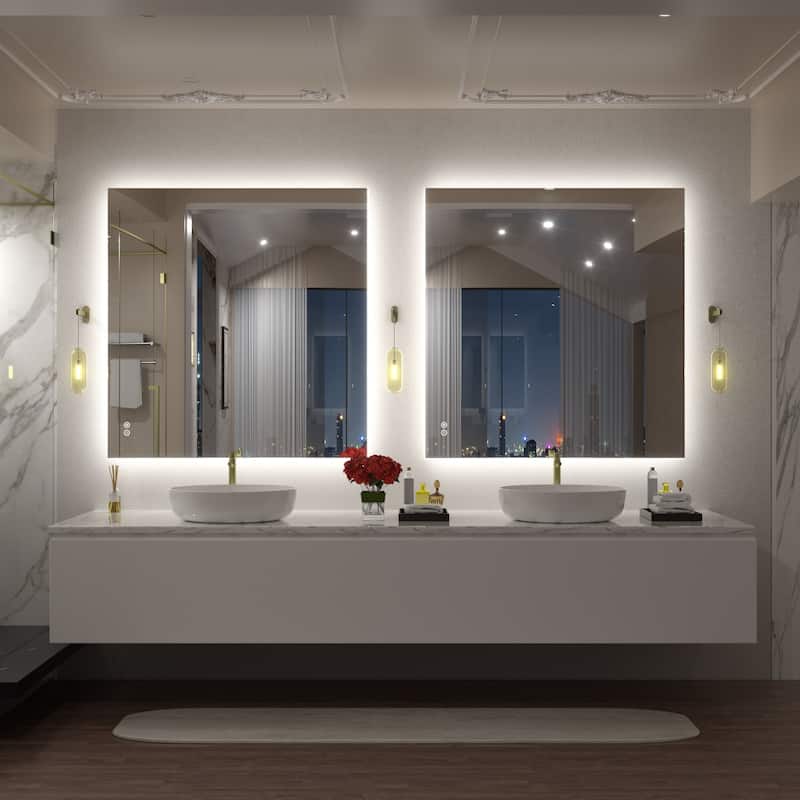 Frameless Anti-Fog 3 Colors Dimmable LED Backlit Wall Bathroom Vanity Mirror