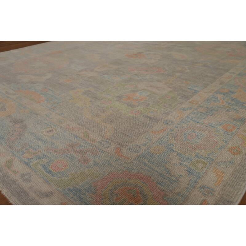 Hand Knotted Oriental 100% Wool Carpet Transitional All-Over Greys & Charcoal Oushak Area Rug - 9' 5'' X 7' 9''