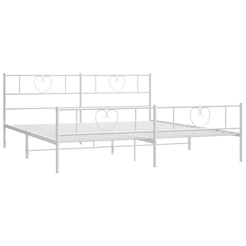 vidaXL King Metal Bed Frame with Headboard, White, No Mattress - 81.5" x 78" x 35.4"