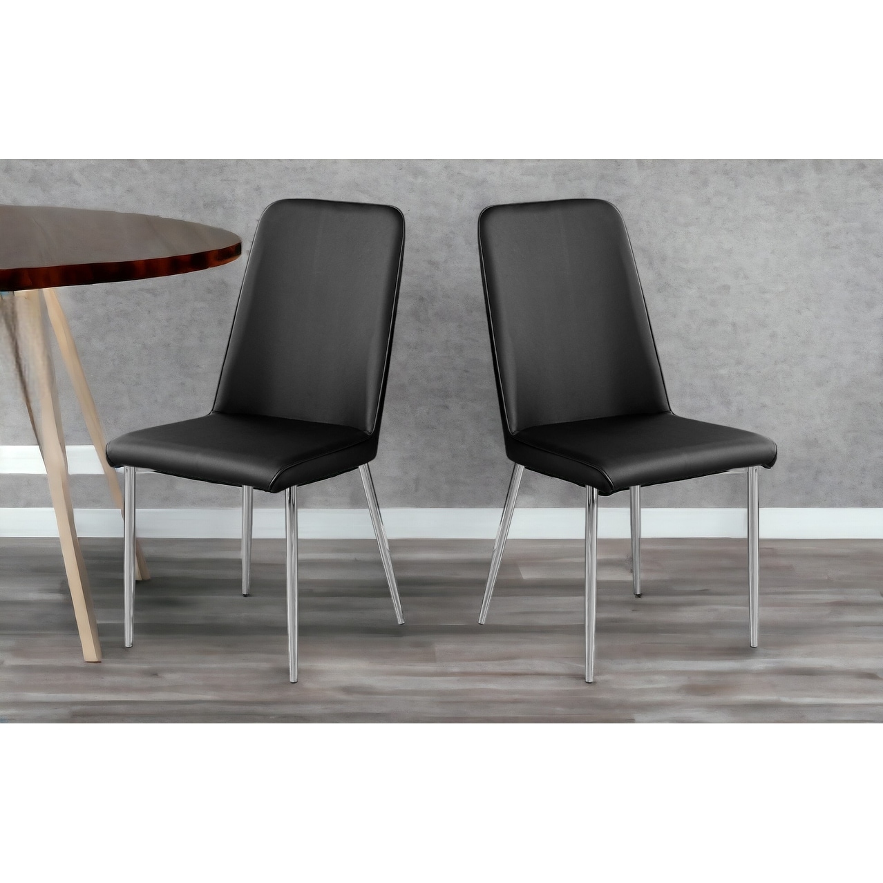 Set of Two Black and Silver Upholstered Faux leather Parsons Chairs Set of Two Black and Silver Upholstered Faux leather Parsons Chairs